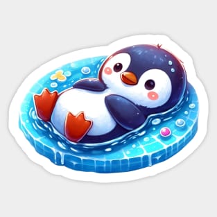 a cute penguin chilling in the pool Sticker